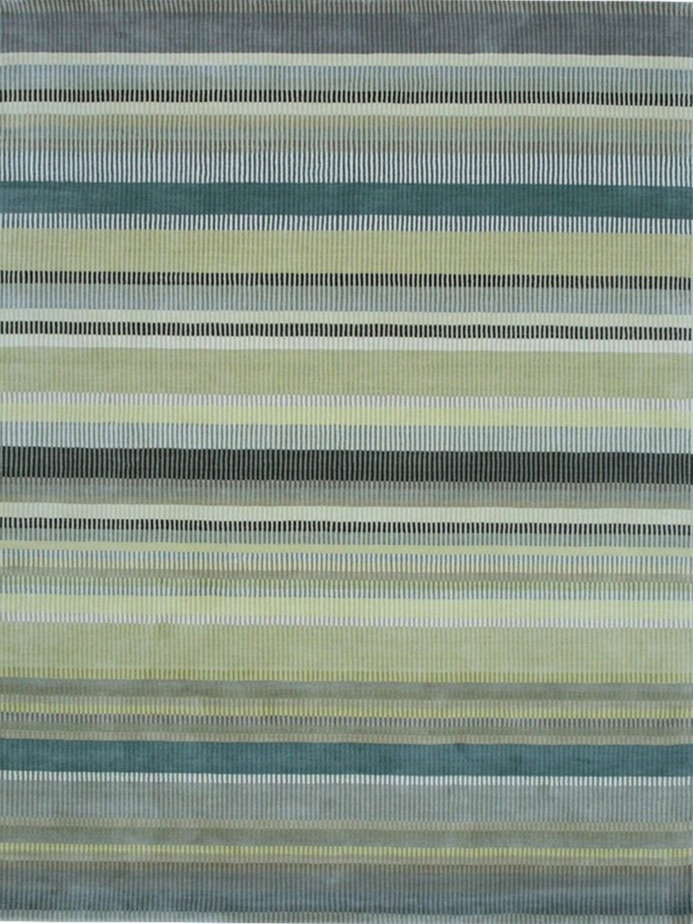 Green Gray Striped Handmade Wool Area Rug 4' x 6' Modern Sage Teal